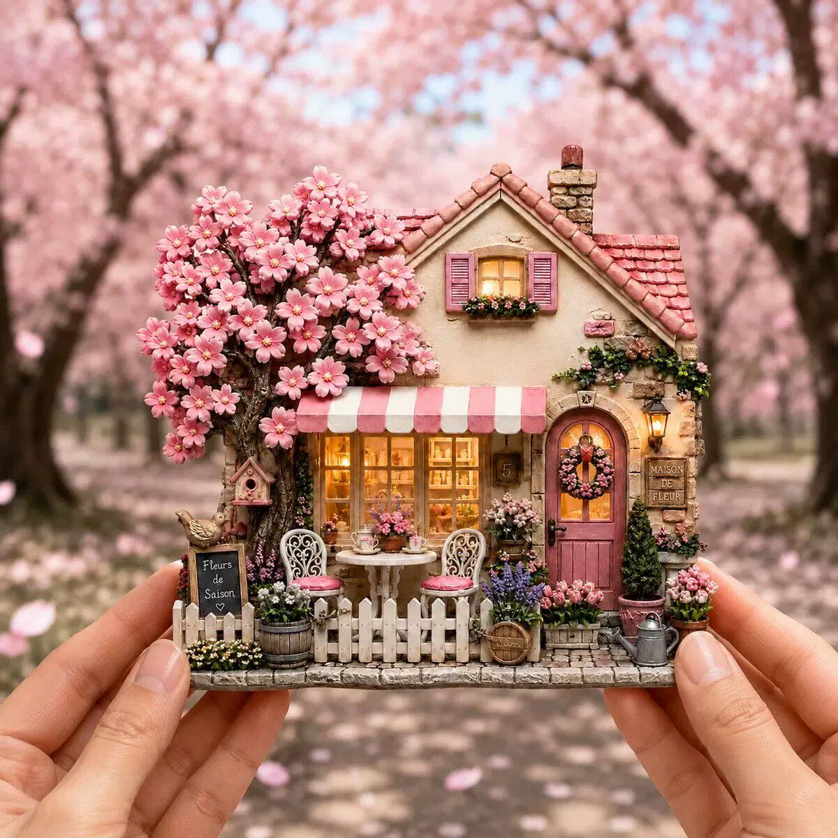 樱花小屋创意树脂立体浮雕磁吸冰箱贴冰箱装饰送朋友小礼品