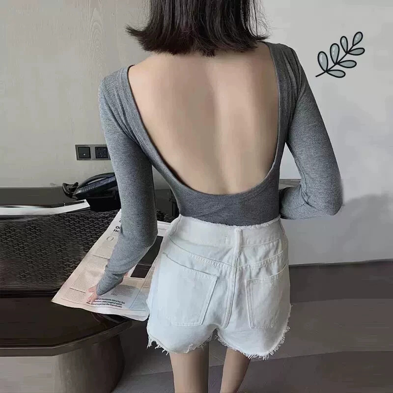 晒背上衣夏季三伏天晒太阳专用晒后背露背装女内搭紧身长袖T恤衫