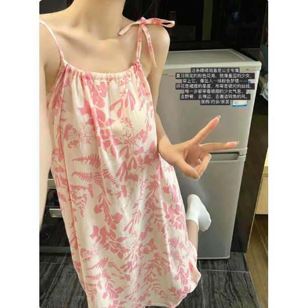 带胸垫睡裙女夏季无袖吊带连衣裙甜美可爱家居服夏天睡衣可外穿