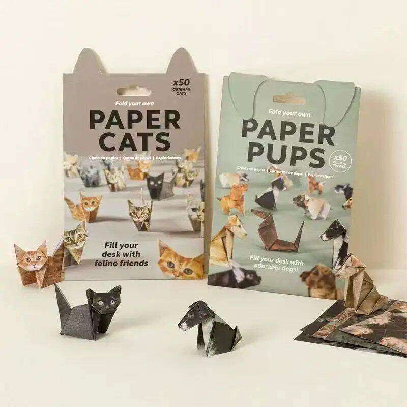 几何折纸猫和狗恐龙创意动手工DIY半成品3D立体儿童折叠动物折纸