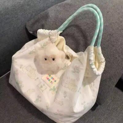 薄荷曼波帆布包手提包小拎包女大容量学生旅行轻便上班通勤兔子包