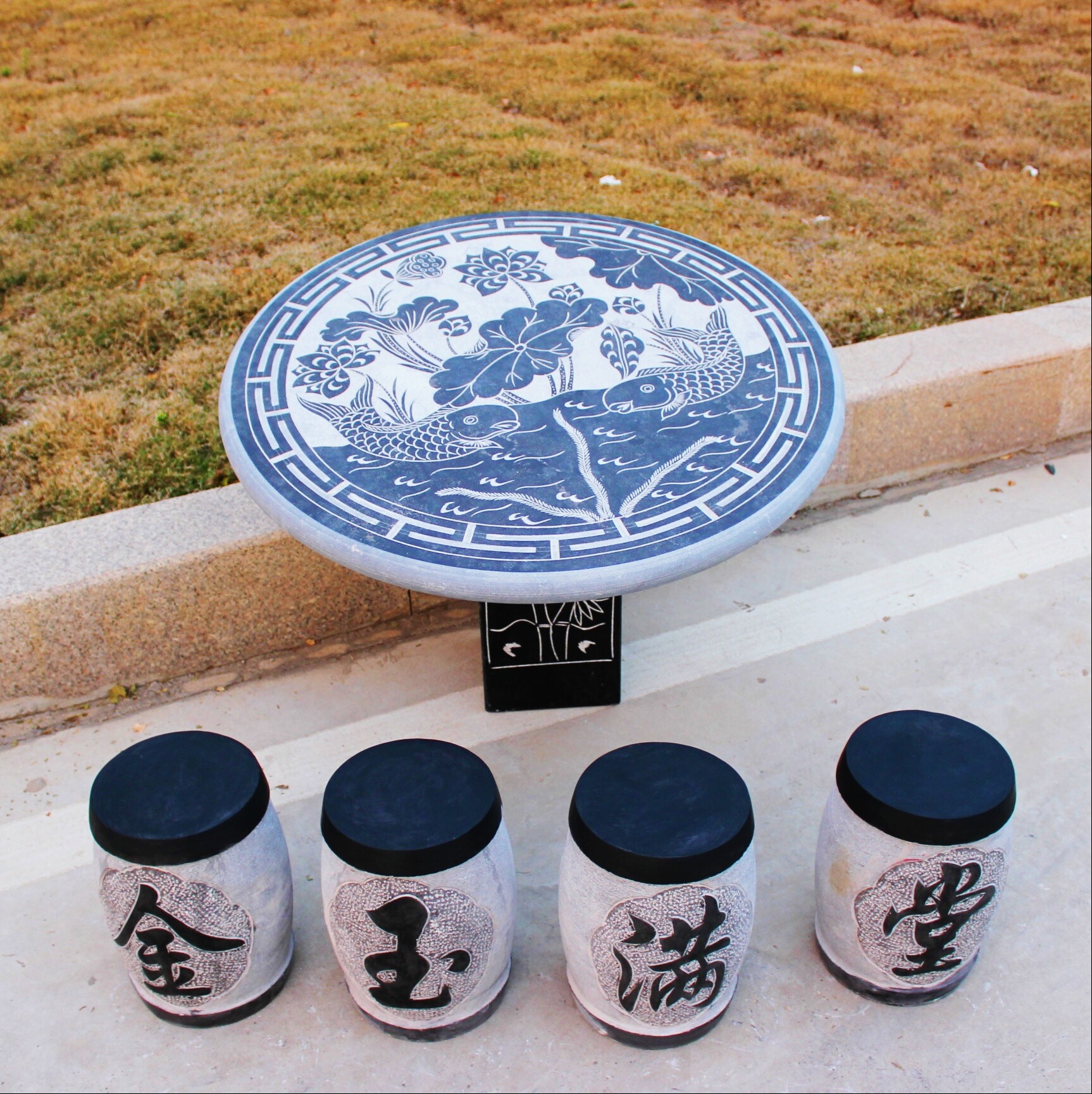 家用户外公园石头桌凳一套天然石桌石凳石头棋盘桌凳花园庭院室外