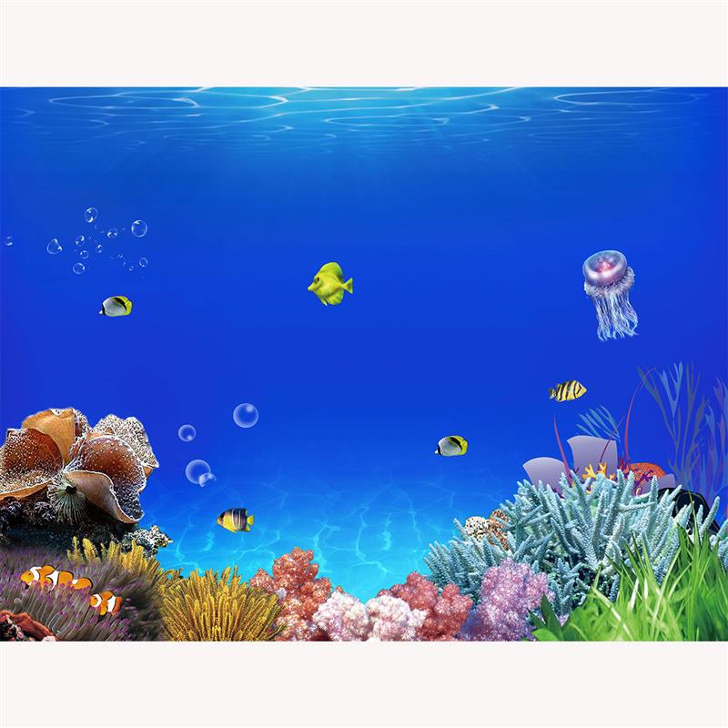 鱼缸背景贴纸高清图3D立体挂画水族箱壁纸海底世界造景自粘画