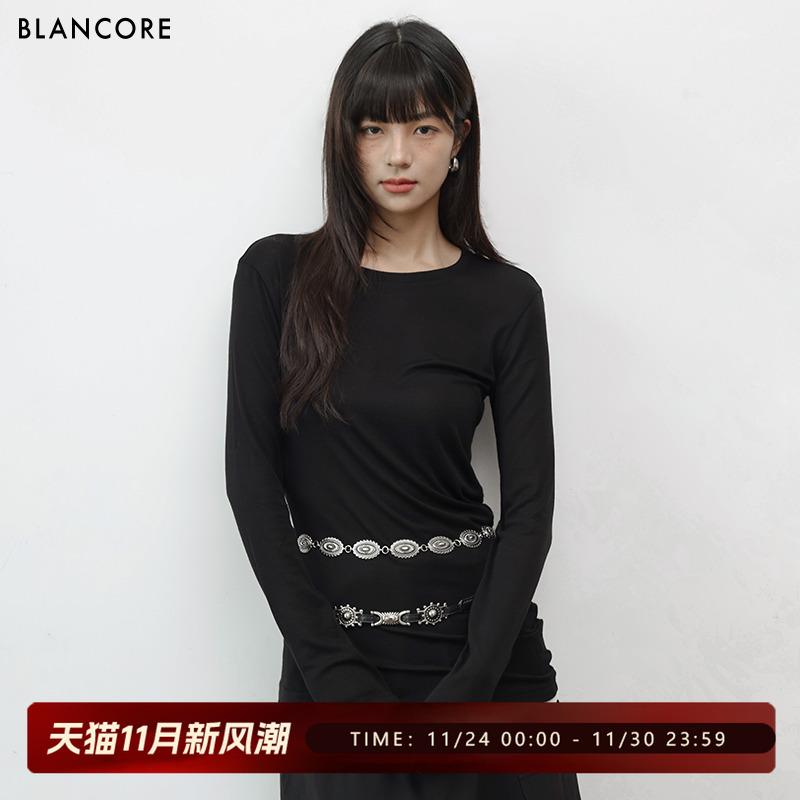 BLANCORE简约斜边长袖打底T恤