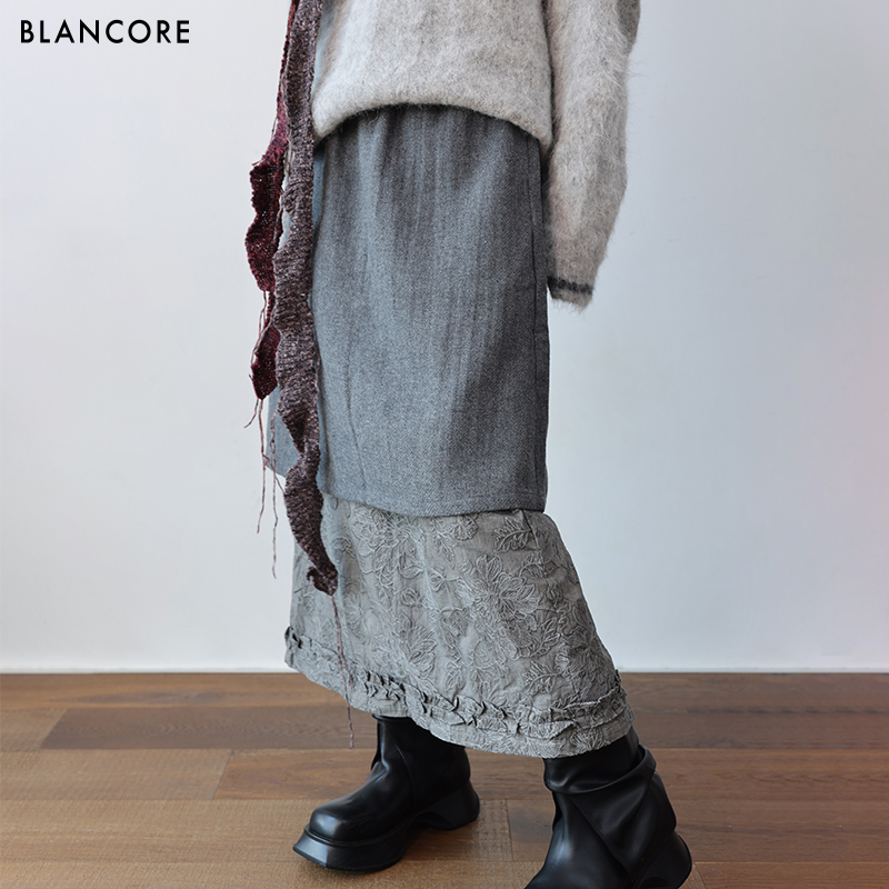 BLANCORE烧花直筒气质半裙