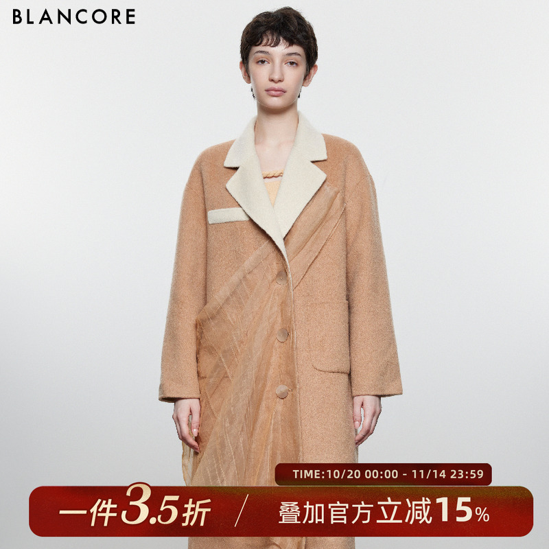 BLANCORE拼纱毛呢大衣风衣外套