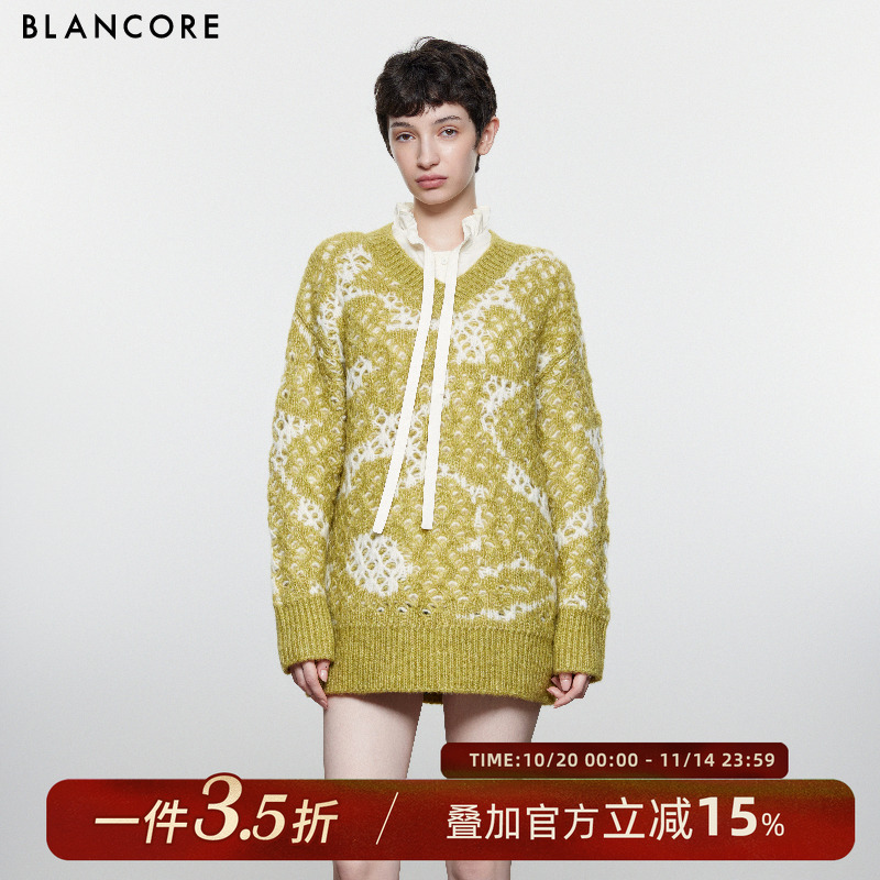 BLANCORE拼色套头毛衣毛织上衣