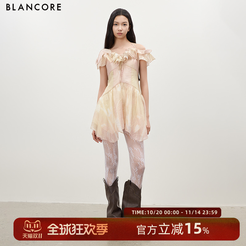 BLANCORE荷叶边不规则短连衣裙