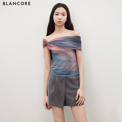 BLANCORE晕染印花网纱上衣