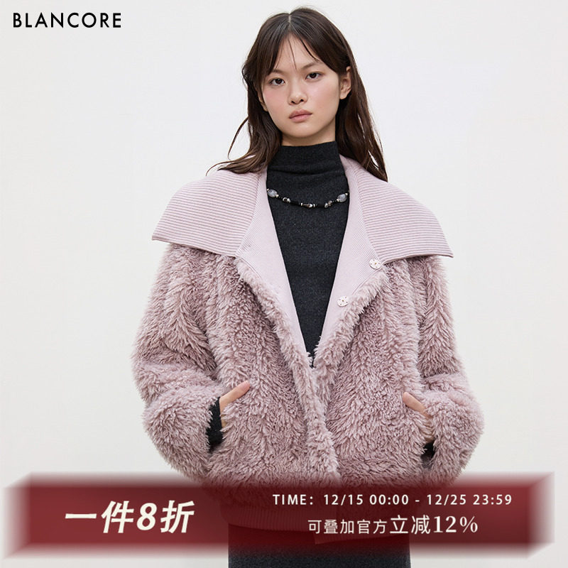 BLANCORE螺纹翻领慵懒皮草外套