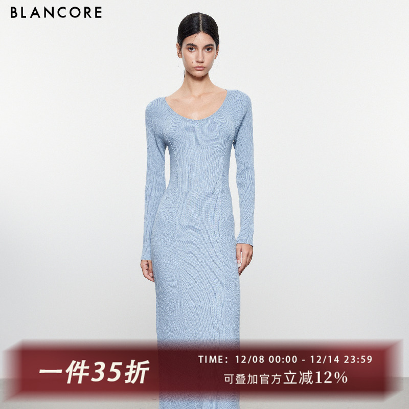BLANCORE法式U领针织连衣裙
