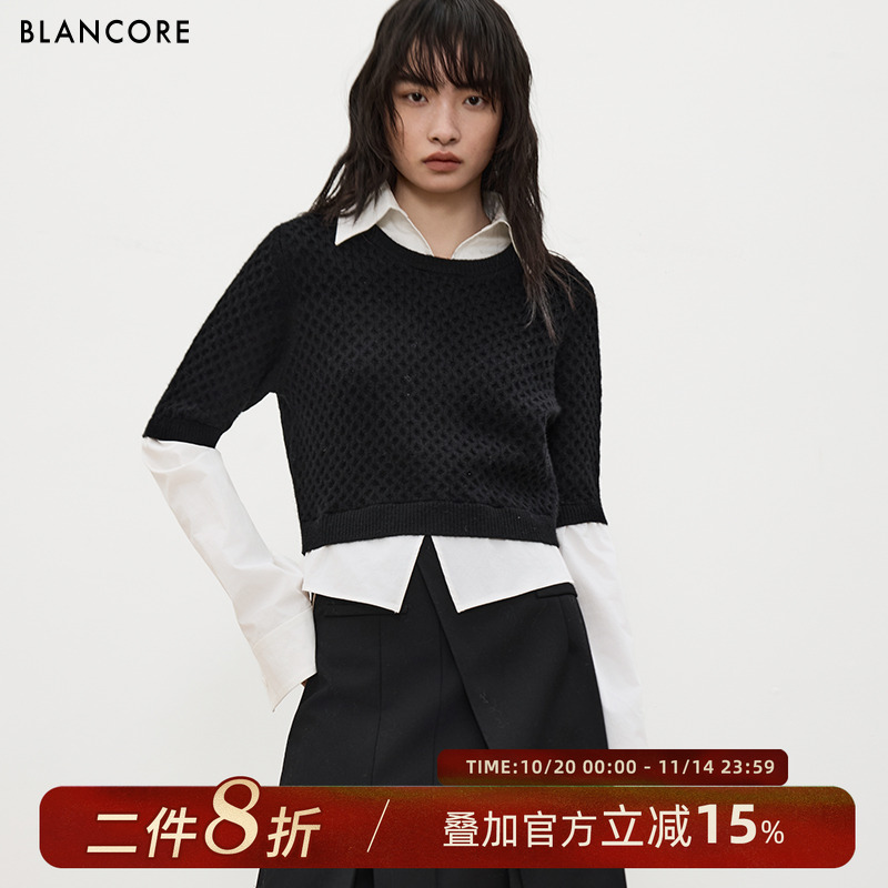 BLANCORE拼接羊绒羊毛衫毛衣上衣