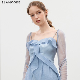 微肌理拼纱可拆飘带上衣女 设计师品牌BLANCORE 2025夏季 新款