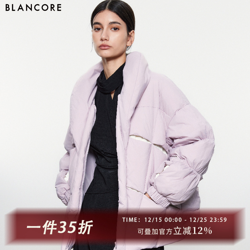 BLANCORE拼色镂空短款羽绒服