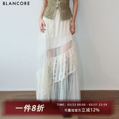 蕾丝拼接网纱透视度假风半裙女 2025夏新款 设计师品牌BLANCORE