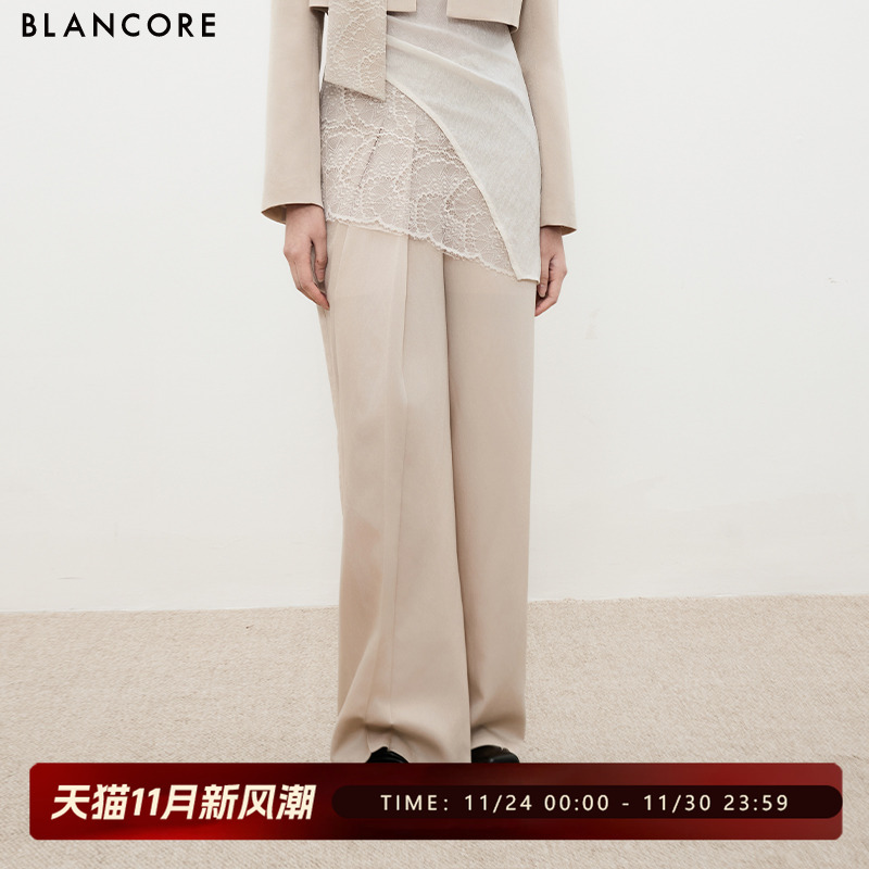 BLANCORE蕾丝屁帘阔腿西装长裤