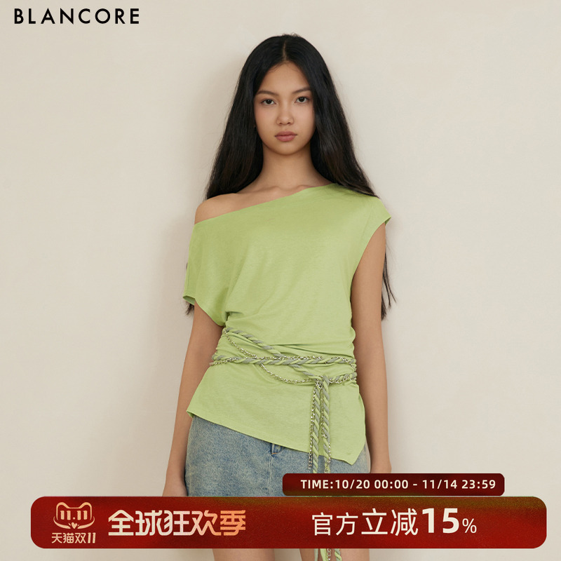 BLANCORE可拆卸腰带斜肩上衣