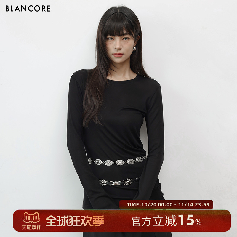 BLANCORE简约斜边长袖打底T恤