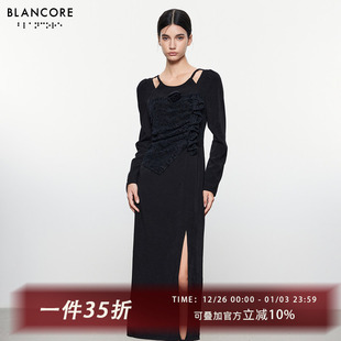 设计蕾丝拼接玫瑰装 新款 2024冬季 饰连衣裙 设计师品牌BLANCORE