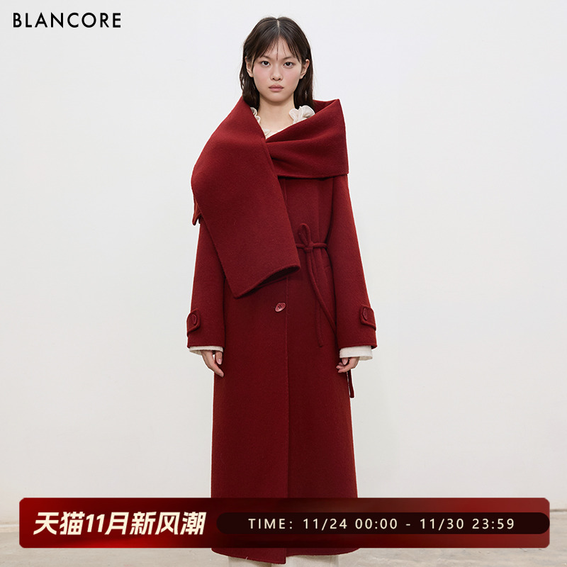 BLANCORE质围巾长款天丝羊毛大衣