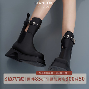 切尔西厚底机车靴潮酷侧面镂空方头短靴 设计师品牌BLANCORE