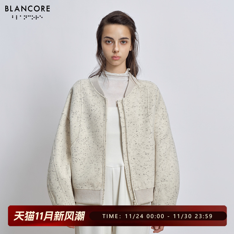 BLANCORE分割设计双面呢棒球外套