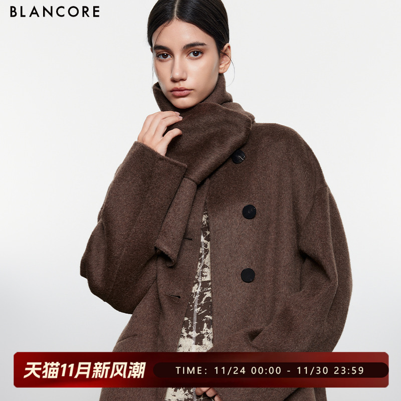 BLANCORE围巾装饰长款大衣外套