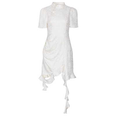 【设计师品牌BLANCORE】2024秋季新款设计感褶裥提花新中式连衣裙