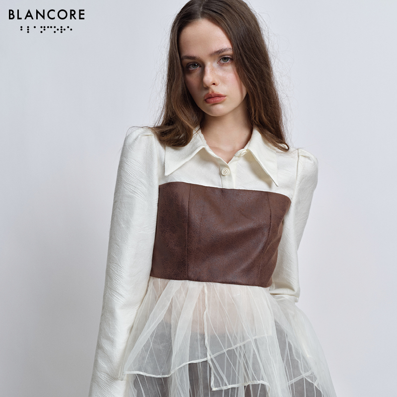 BLANCORE气质拼纱蓬蓬上衣