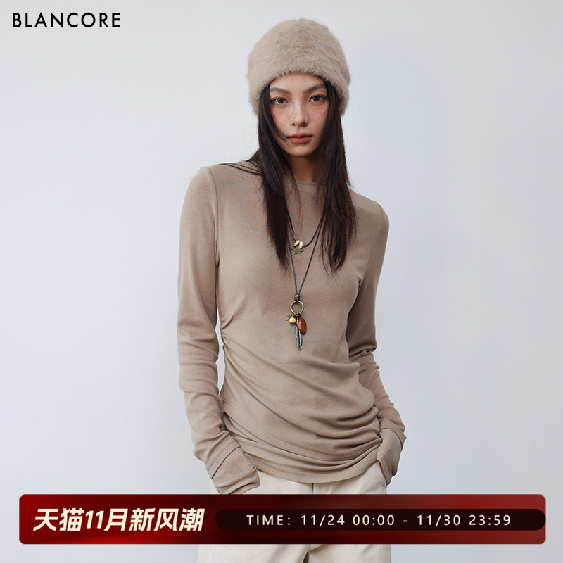 BLANCORE慵懒舒适打底衫斜摆上衣