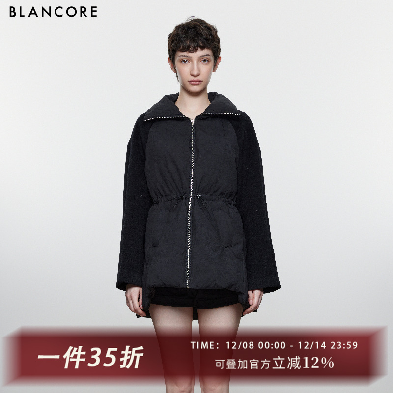 BLANCORE双面呢压褶拼接羽绒服