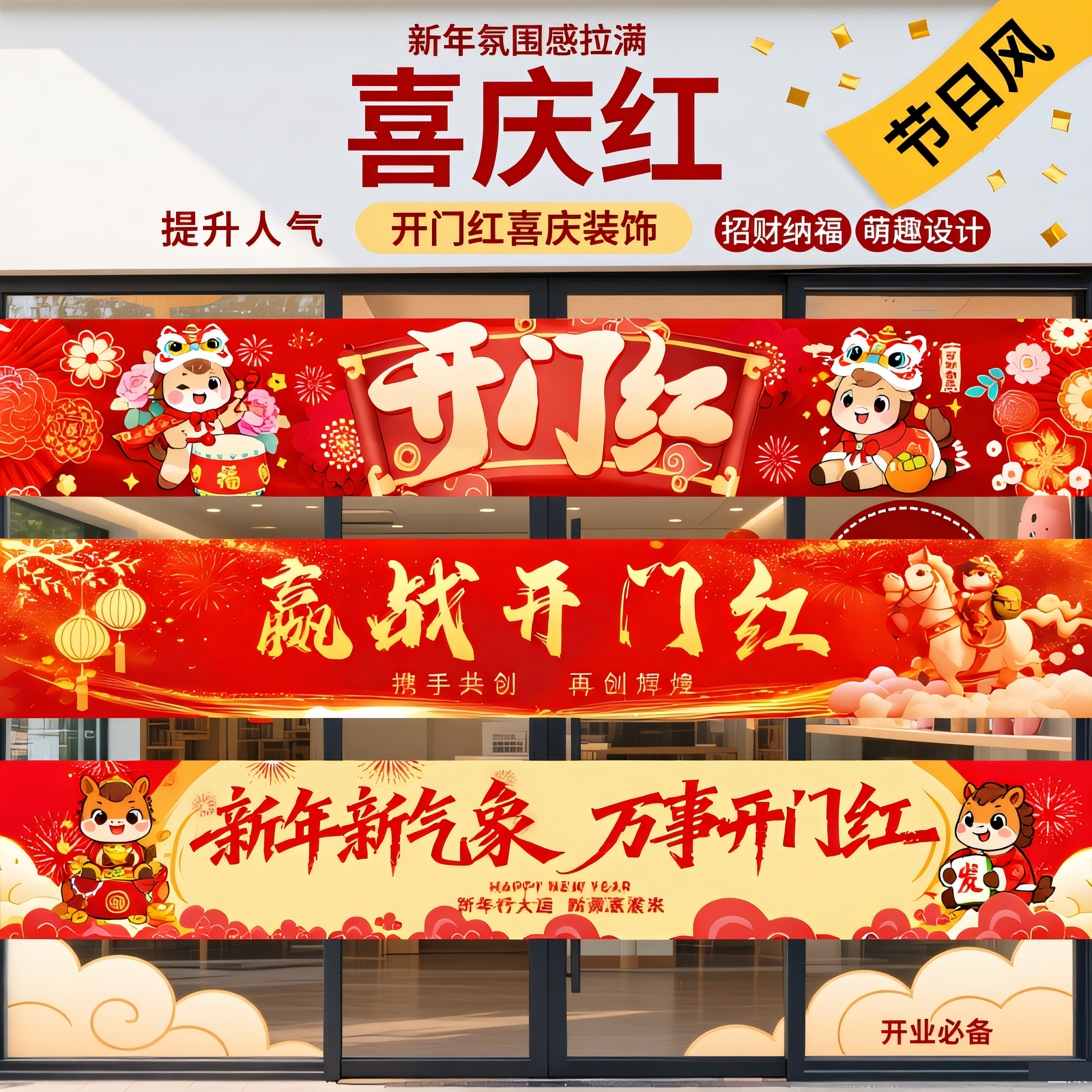 2026马年商场门店铺氛围挂布横幅条幅道具开门红元旦布置场景装饰