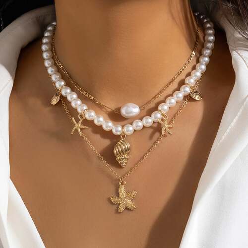 Boho Women Multi-layer Chain Pendant Crystal Choker Necklace