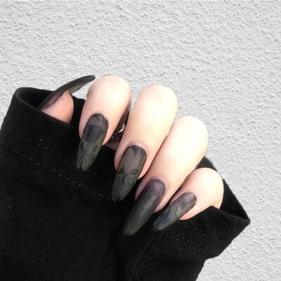 24pcs Black color press on fake nails Elegant Glitter Fake