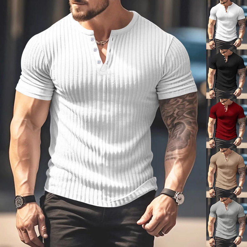 欧美夏季百搭T恤男士针织体恤亨利衫Henry Shirt Male Tee Shirts