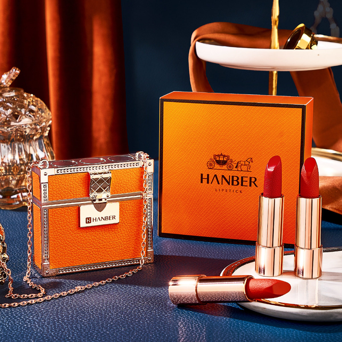 链条皮包口红套盒三支装不掉色防水滋润唇膏雕花口红正品牌持久