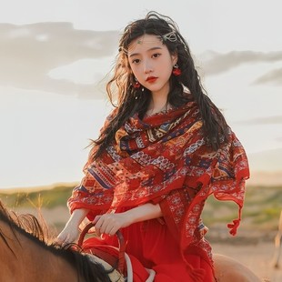 手工盤扣旅游度假民族風(fēng)旅游披肩沙灘海邊度假戶外薄款 絲巾圍巾女