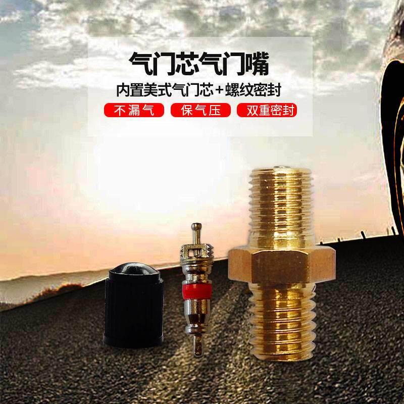 M8/M10螺纹气嘴全铜六角美式气门嘴充气密封圈加长气门芯充放两用