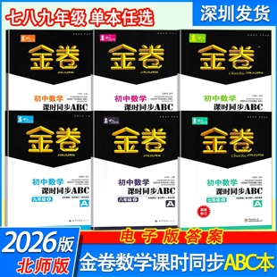 2026学年深圳春如金卷初中数学课时同步ABC本七八九年级上册下册北师大版 含ABCD本电子答案深圳789上下册数学同步课时作业一课一练