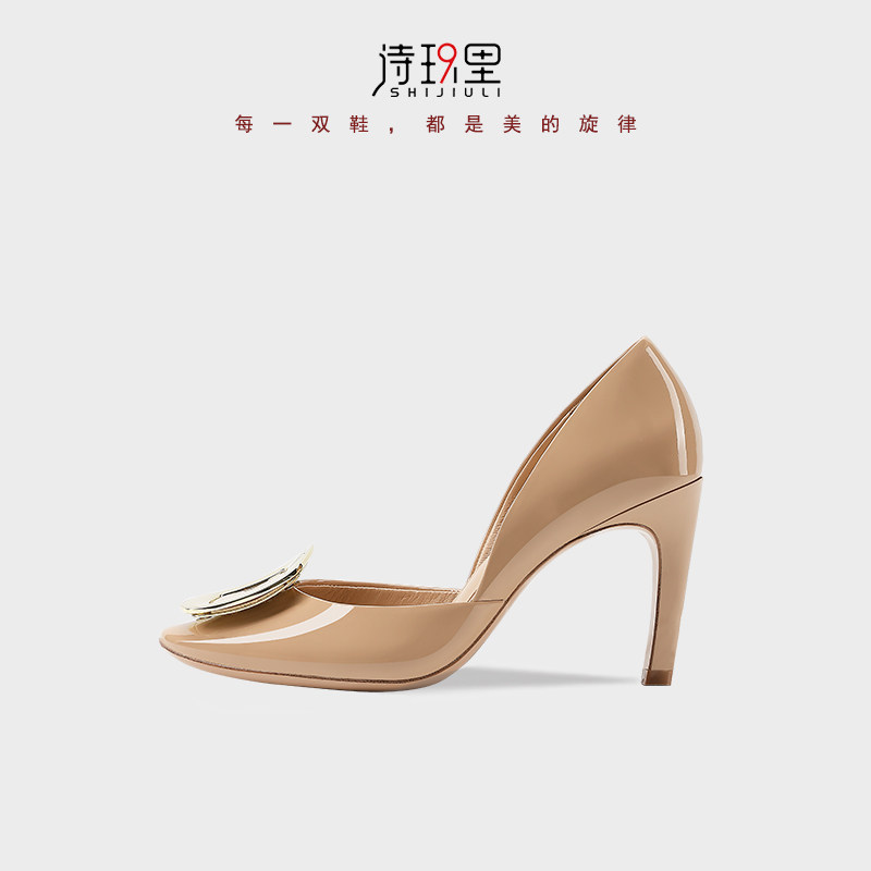 高跟鞋女细跟2026年春秋新款方头中空浅口舒适单鞋金属扣通勤鞋,女鞋,浅口单鞋,淘宝优惠券,粉丝福利购,淘宝优惠卷