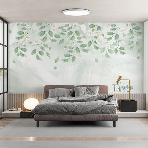 3d树叶背景墙壁布【全国上门贴】