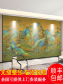 墙纸定制新中式 电视背景墙壁纸千里江山客厅山水立体壁布墙布壁画