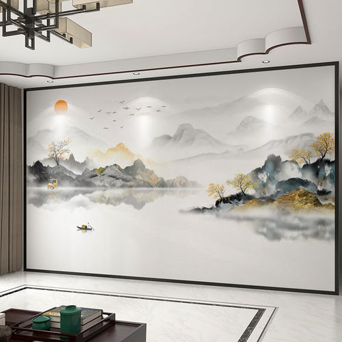 3d山水背景墙壁布【全国上门贴】
