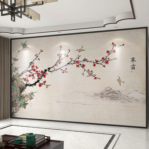 3d梅花背景墙壁布【全国上门贴】