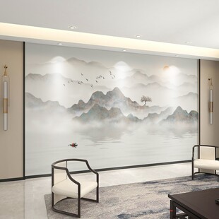3d立体客厅影视墙中式山水电视背景墙壁纸2026新款客厅墙纸8d壁布