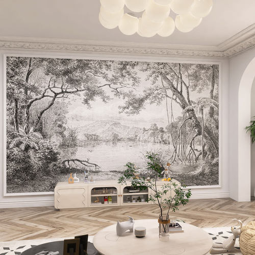 复古风背景墙壁布【全国上门贴】