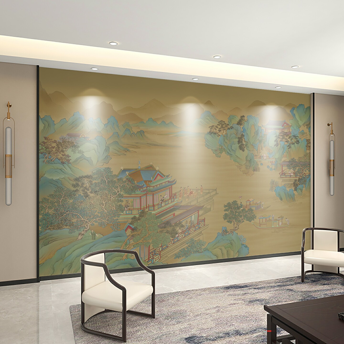 墙纸定制3d立体宋氏美学山水电视背景墙壁纸客厅新中式壁布8d墙布