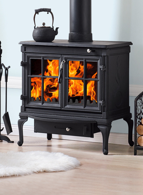 全铸铁真火烧柴壁炉家用燃木取暖炉冬天客厅民宿烧火炉功率18KW