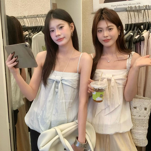 火网感蝴蝶结韩版可爱甜美精致公主风吊带背心