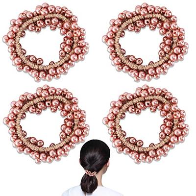 KuuGuu 4 PACK Pearl Hair TiesChampagne Weave Hair Scrunchies